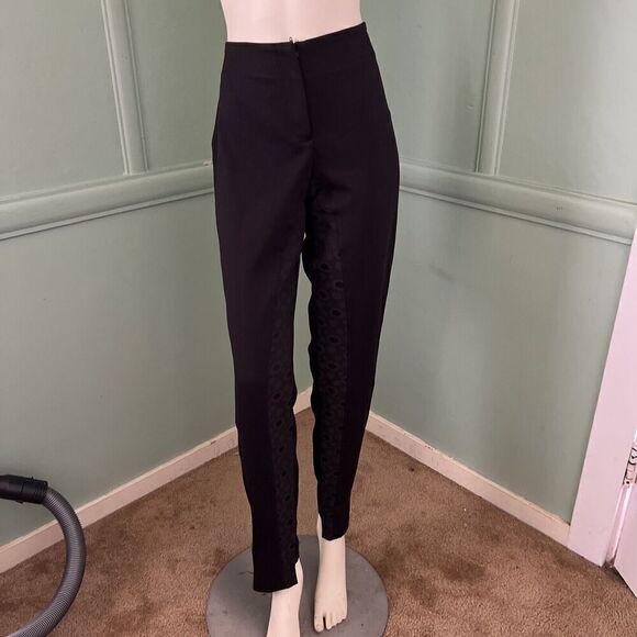RARE Maya Negri Womens Medium Israeli Designer Black Pants Brocade Inset Inseam - Picture 10 of 13